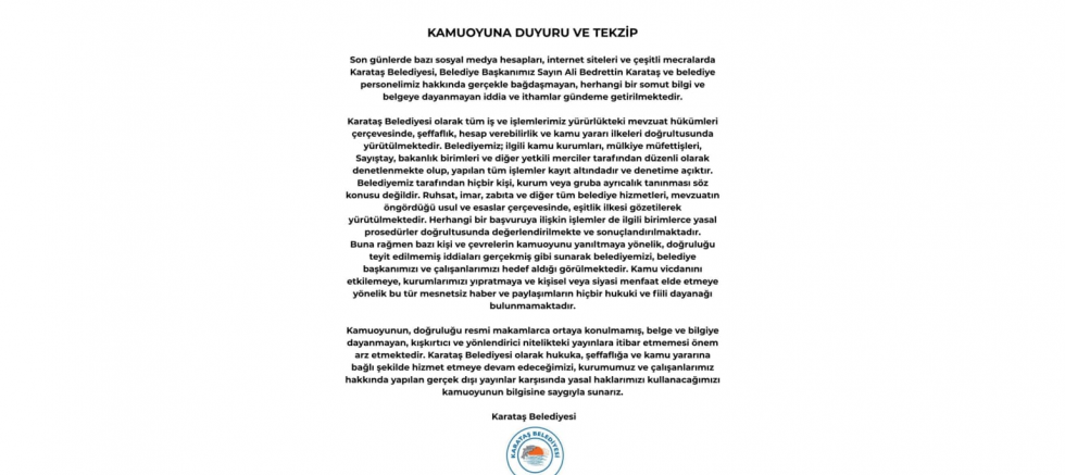 Ali Bedrettin Karataş: Karataş Belediyesi Hukuka Şeffaflığa Ve Kamu Yararına Bağlıdır - GÜNDEM - İnternetin Ajansı